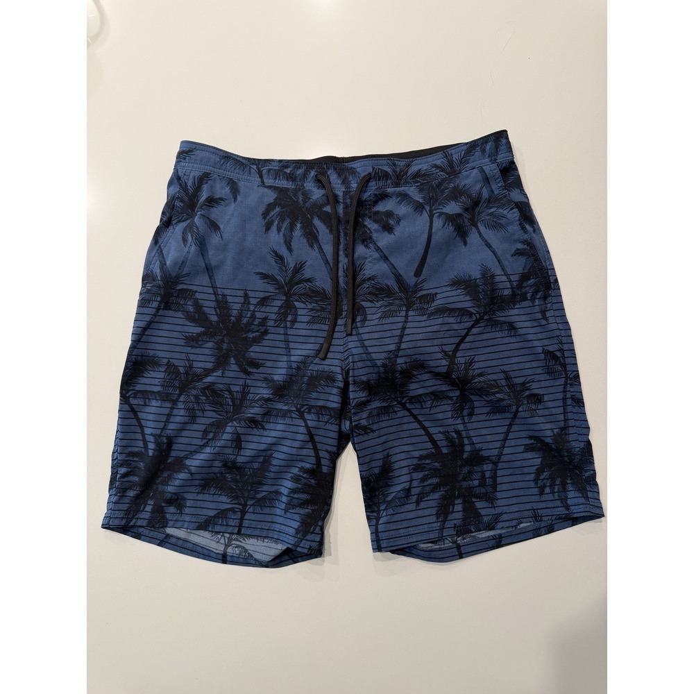 Kirkland Signature Mens Blue Palm Tree Print Swim Shorts Large B2004